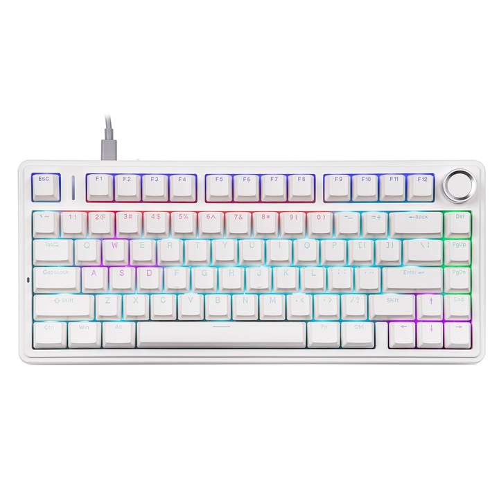 Tastatura Mecanica Gaming AULA F75, Hotswap RGB Gasket, Ergonomica, Cu Fir, Alba