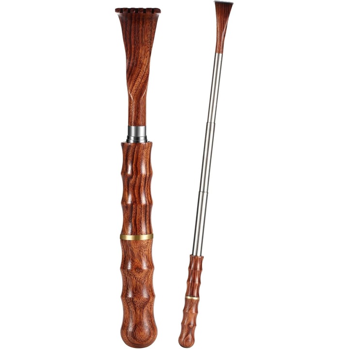 Razuitor de spate telescopic din bambus, cu maner din lemn, 39x20cm, aparat de masaj portabil