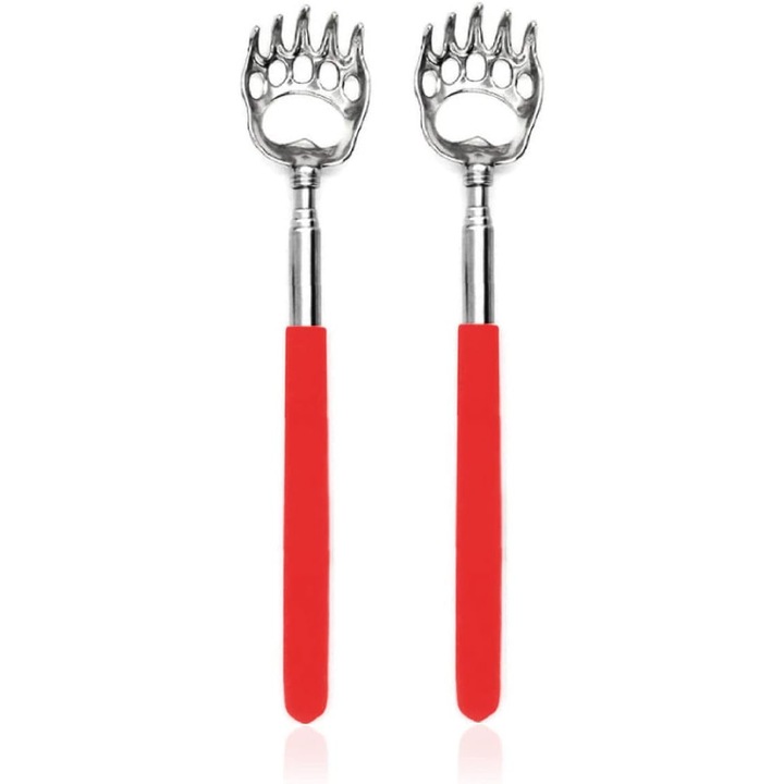 2 броя чесалки за гръб с телескопична дръжка, форма на меча лапа, метал, червени, 7.87x22 инча