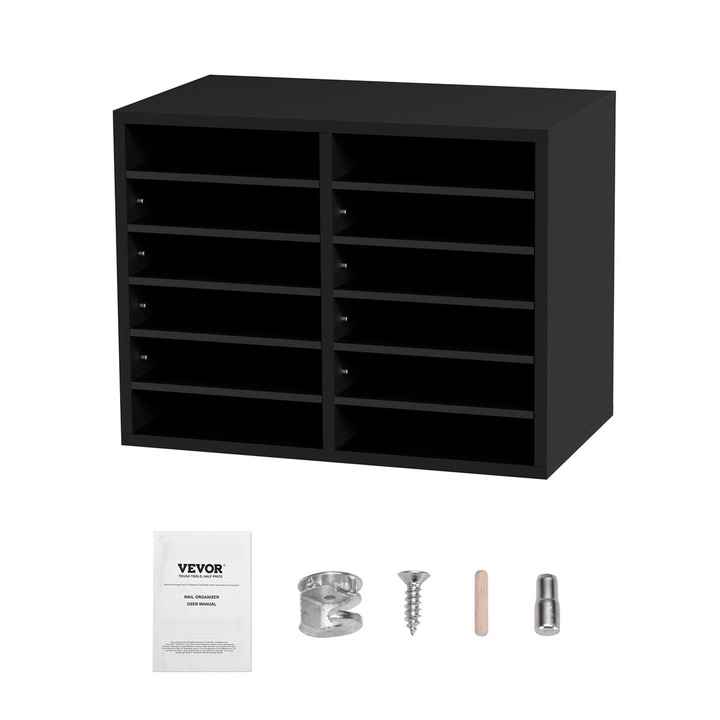 Suporturi documente VEVOR, organizator din lemn, 12 compartimente, negru, 20.4x12x16.1 inch