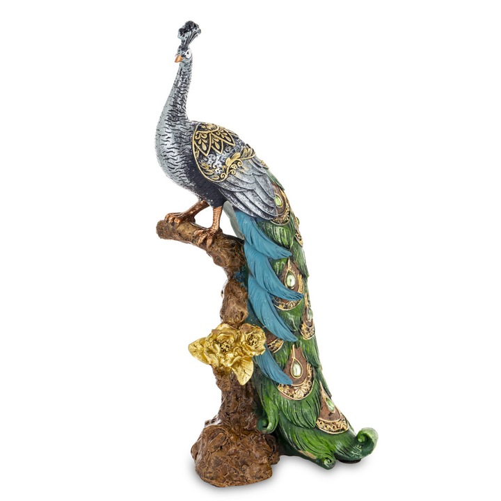 Páva figura faágon poly 29x10x14cm