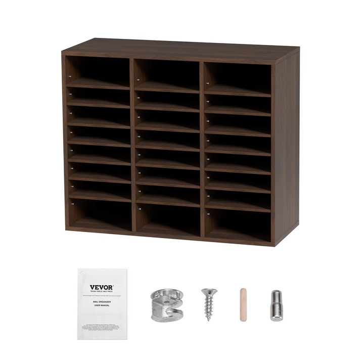 Organizator literar, VEVOR, 24 compartimente, ajustabil, lemn, maro, 73.7x30.5x62.0 cm