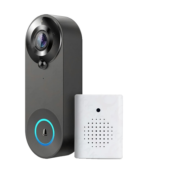 Sonerie electrica, 1080P HD, vedere larga 150°, neagra, 32GB