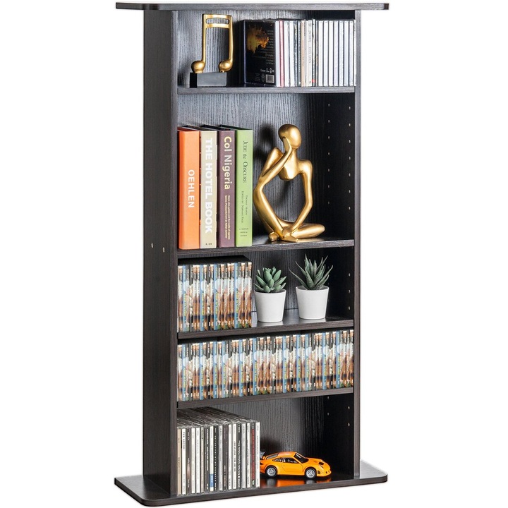 Cabinet de depozitare media, VEVOR, 5 rafturi, capacitate 240 CD-uri, culoare espresso, dimensiuni 483x178x914 mm