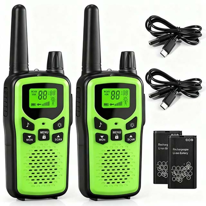 Set statii radio portabile KeepSelf, 8km, 8 canale, verde, 1200mAh