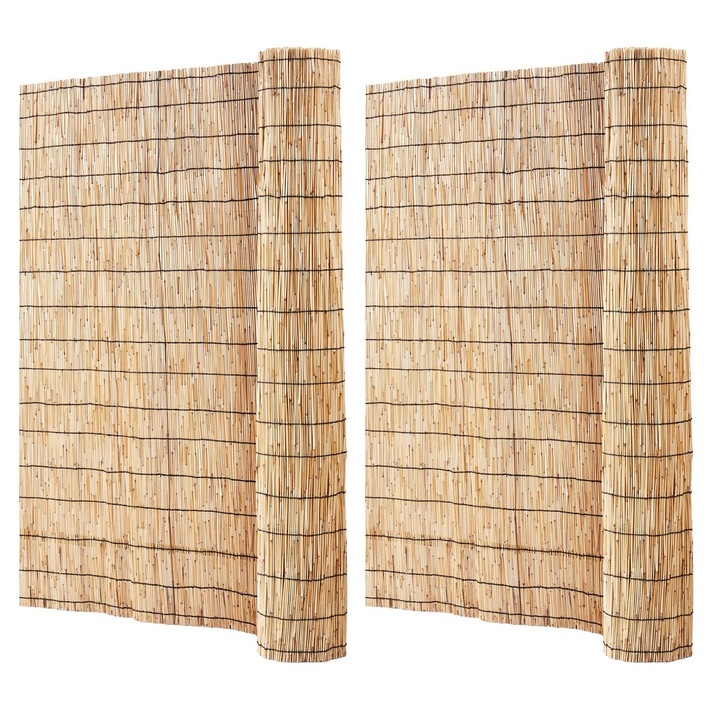 Set 2 Panouri Gard din Papura Naturala, VEVOR, 16.4x4ft, Culoare Lemn Natural