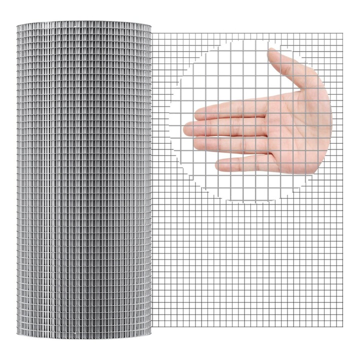 Plasa metalica galvanizata VEVOR, 24in x 100ft, 1/2 inch, 19 Gauge, argintie