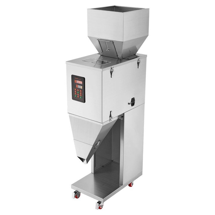 Masina de umplere cu cantarire pentru boabe, seminte, cereale, ceai, ambalare granulara, VEVOR, 0.044-11 lbs/20-5000g, din otel inoxidabil, dimensiuni 537x332x1376mm