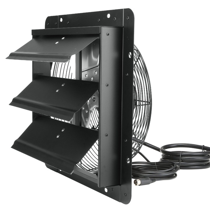 Ventilator de evacuare cu obloane, VEVOR, 356 mm, control temperatura si umiditate, viteza variabila, negru, 435x435x190 mm