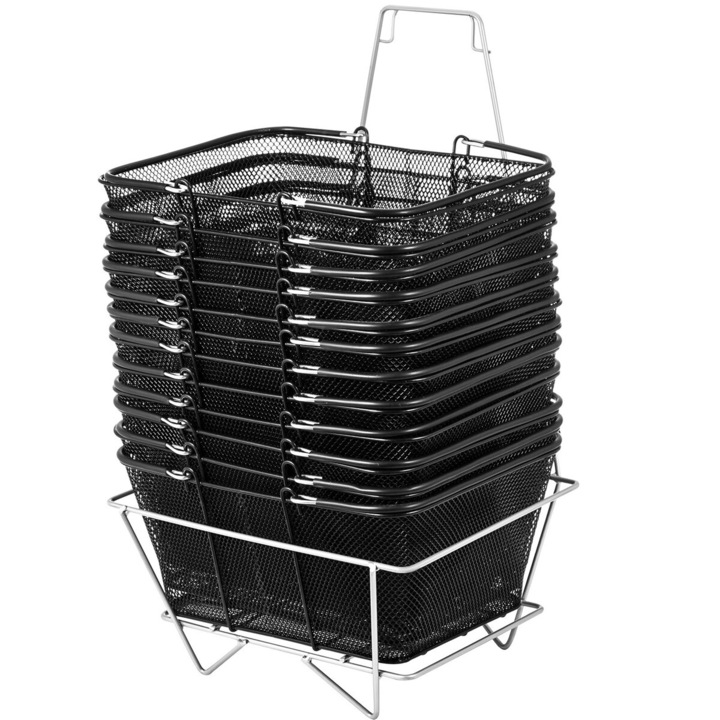 Set 12 Cosuri de Cumparaturi cu Manere, VEVOR, Metal, Negru, 41x31x18cm