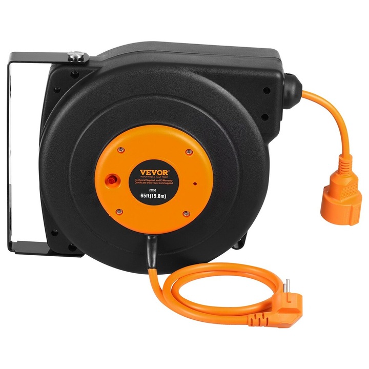 Prelungitor retractabil VEVOR 19m 1000W cu cablu de alimentare de 1m, protectie la suprasarcina, montare pe perete sau tavan