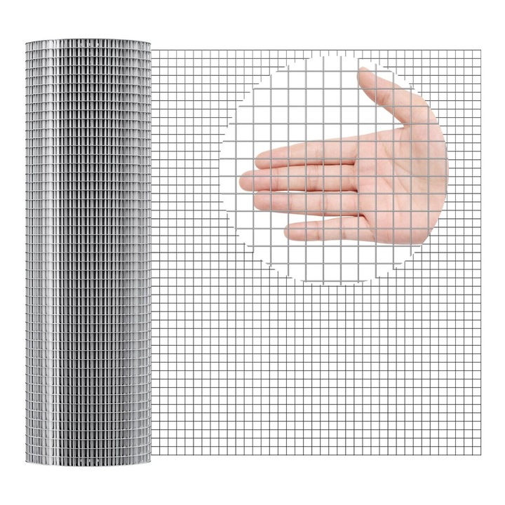 Plasa metalica galvanizata VEVOR, 24in x 50ft, 1/2 inch, 19 Gauge, argintie