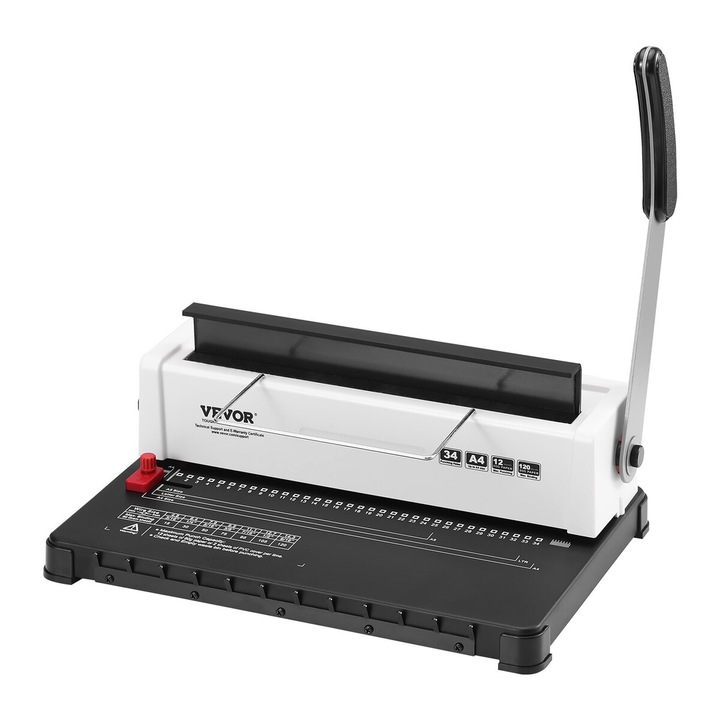Masina de indosariat manuala VEVOR, 34 gauri, capacitate 120 coli, dimensiuni 385x246x367mm, pentru A4, A5