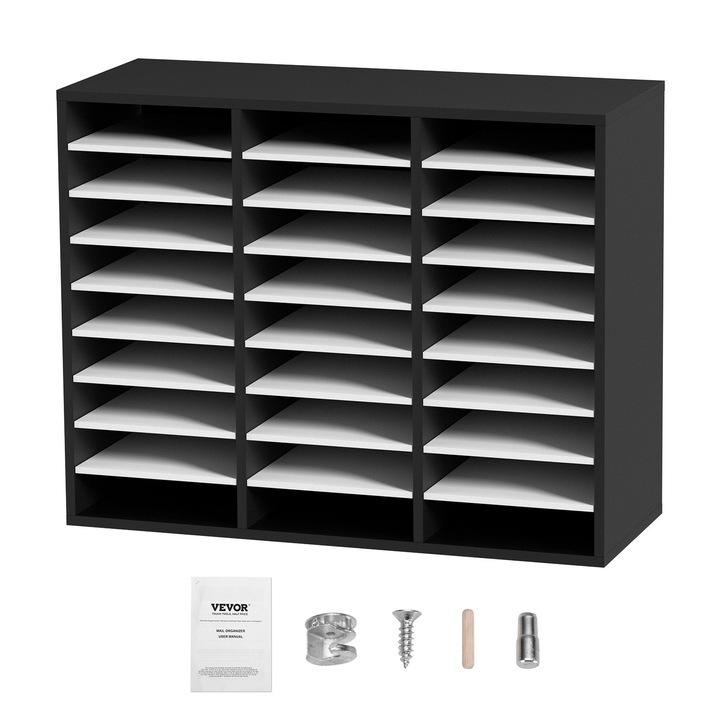 Organizer de birou VEVOR, 27 compartimente, ajustabil, MDF, negru si alb, dimensiuni 31.5x12x24.8 in
