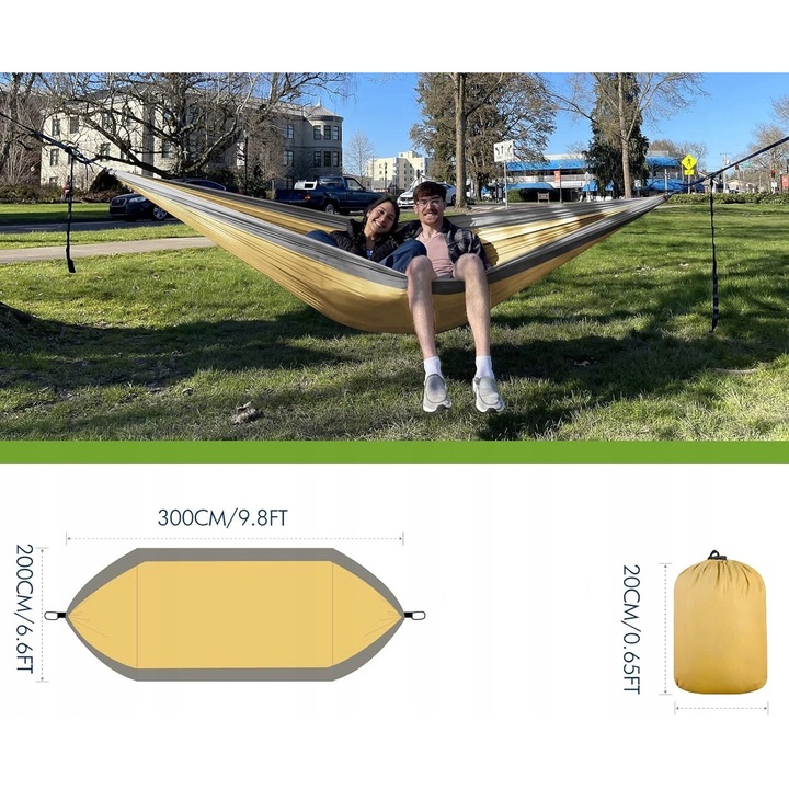 Хамак за къмпинг, 300x200cm, 2 човека, каки, пълен комплект