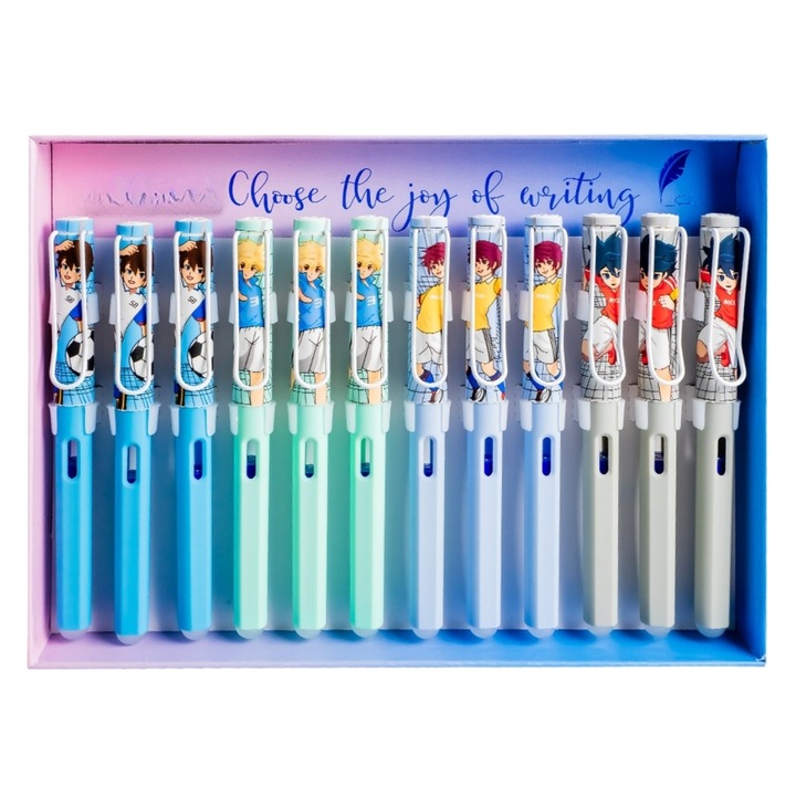Set 12 stilouri din plastic cu cerneala termosensibila si penita ascunsa 16317, Anime football