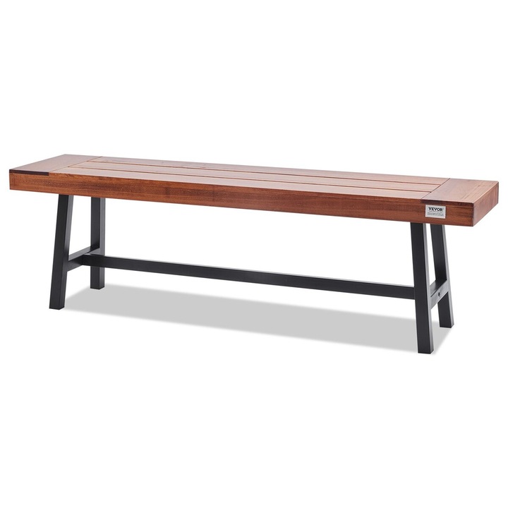 Banca exterioara din lemn cu picioare din metal, 160x36.5x48.2cm, capacitate 500 lbs, pentru gradina, parc, terasa