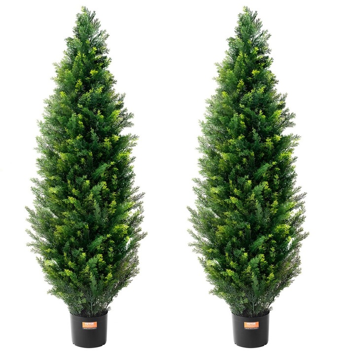 Set 2 Plante Artificiale, VEVOR, Copac Topiary Cedru, Verde Proaspat, 121.9x38x38cm