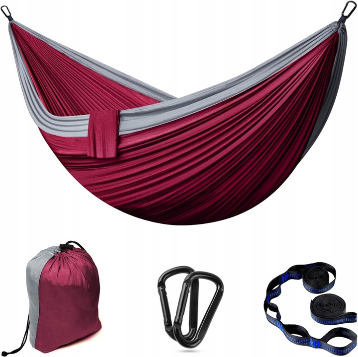 Двоен хамак 300x200см, ултралек, издръжлив, комплект с 2 ремъка за закрепване и карабинери