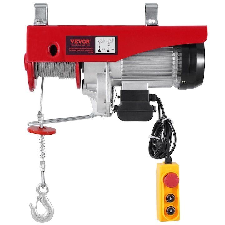 Troliu electric VEVOR 1197.5 kg cu telecomanda cablata 426.7 cm, cablu de otel impletit, dimensiuni 490x170x260 mm