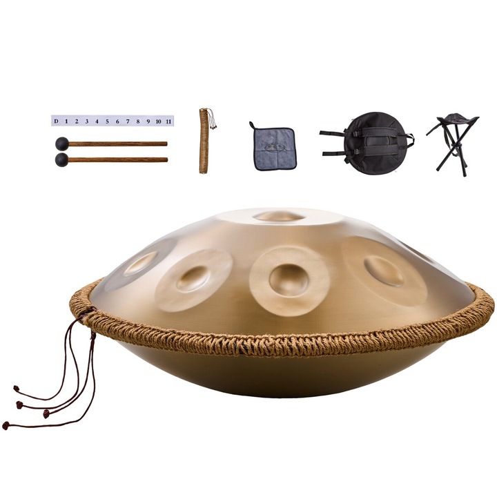 Toba Handpan, Vevor, 22 inchi 9 note D Minor aur, 55.9 cm, set complet cu ciocanele