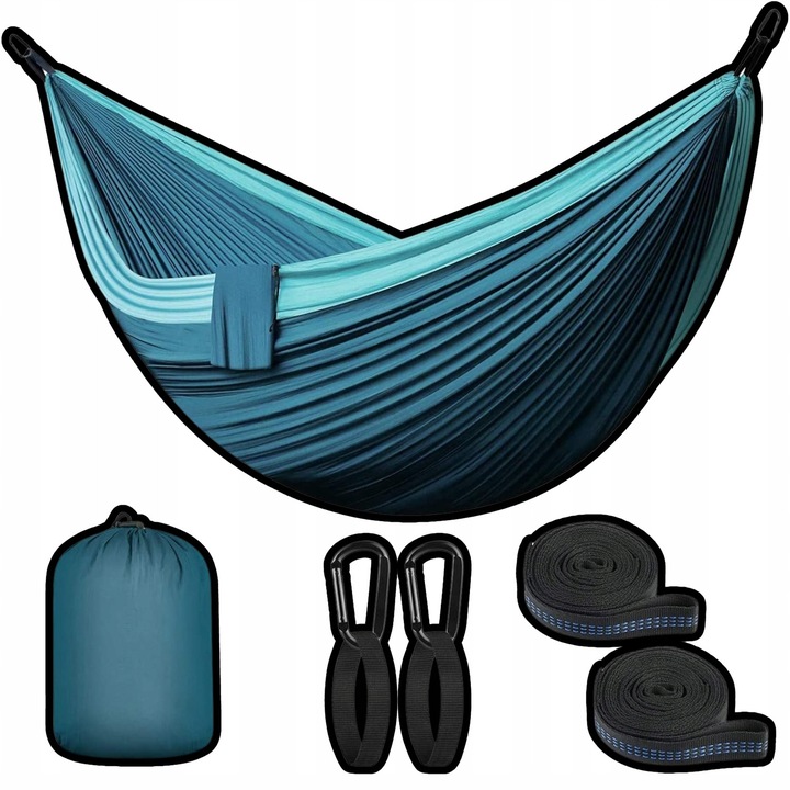 Hamac camping, 300x200cm, albastru+verde, capacitate 300kg