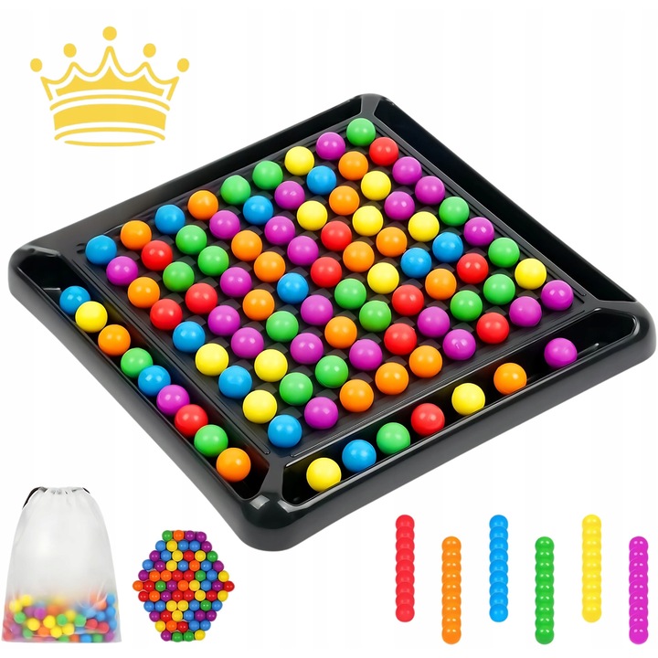 Joc de societate set Rainbow Ball, 80 bile multicolore, dimensiuni 21x21cm, pentru 2-4 jucatori