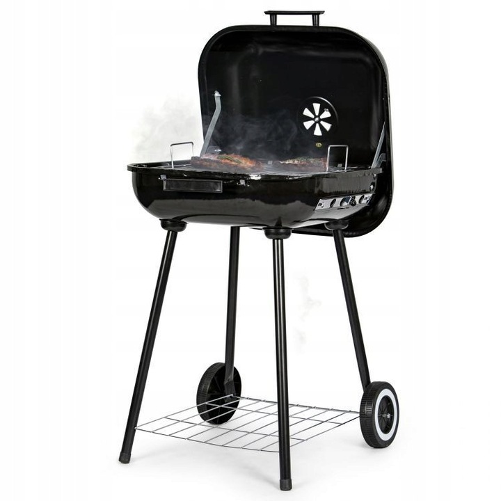 Градинско барбекю с капак на панти, метално, мобилно, 5 кг, пълен комплект