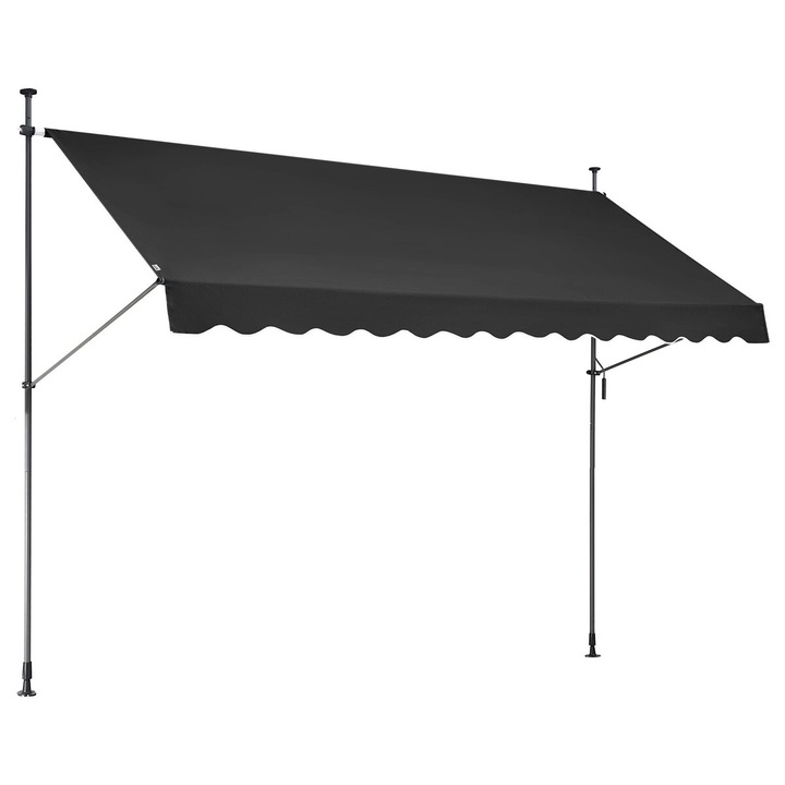 Umbra retractabila pentru terasa VEVOR, 350x120cm, neagra, cu manivela, rezistenta la apa