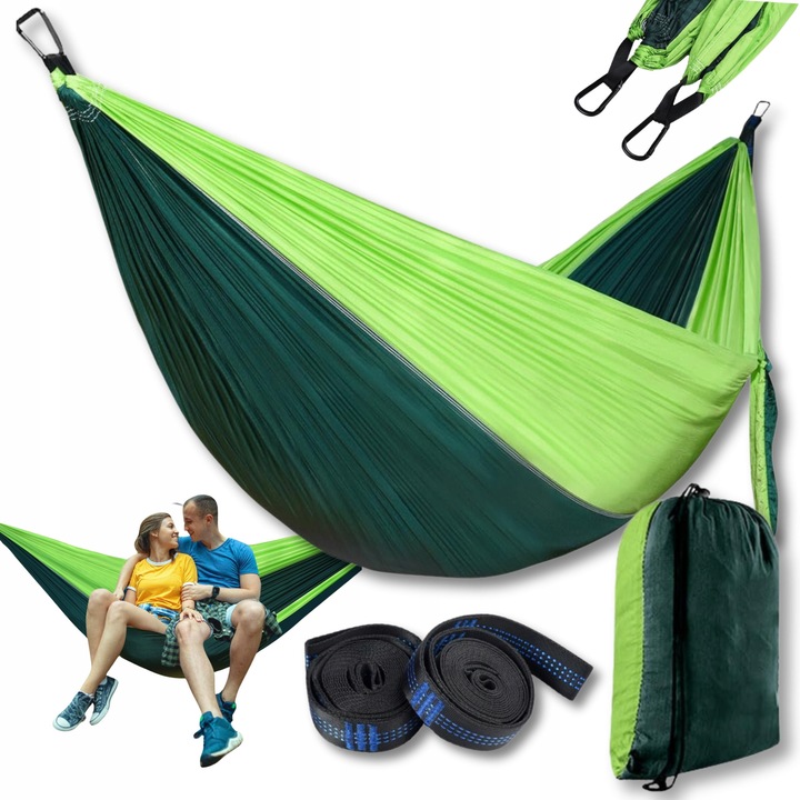 Двоен хамак за градина, 270x140см, многоцветен, лек, идеален за къмпинг и пътувания, пълен комплект с аксесоари