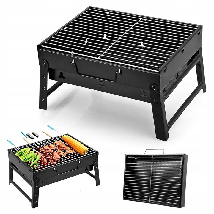 Gratar portabil pliabil, inox 304, 40x27x20cm, 3 functii in 1, ideal pentru camping si plaja