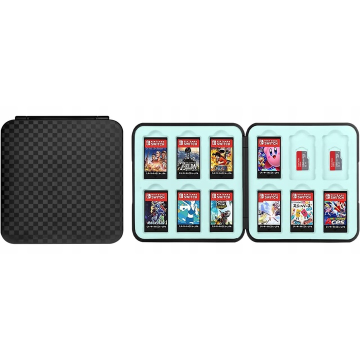 Калъф за игри Nintendo Switch, 12 слота, магнитен, черен, 9,5x8,5x1,5см