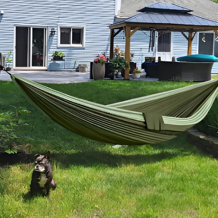 Двоен хамак 300x200см, ултра лек, издръжлив, комплект с 2 ремъка за закрепване и карабинери