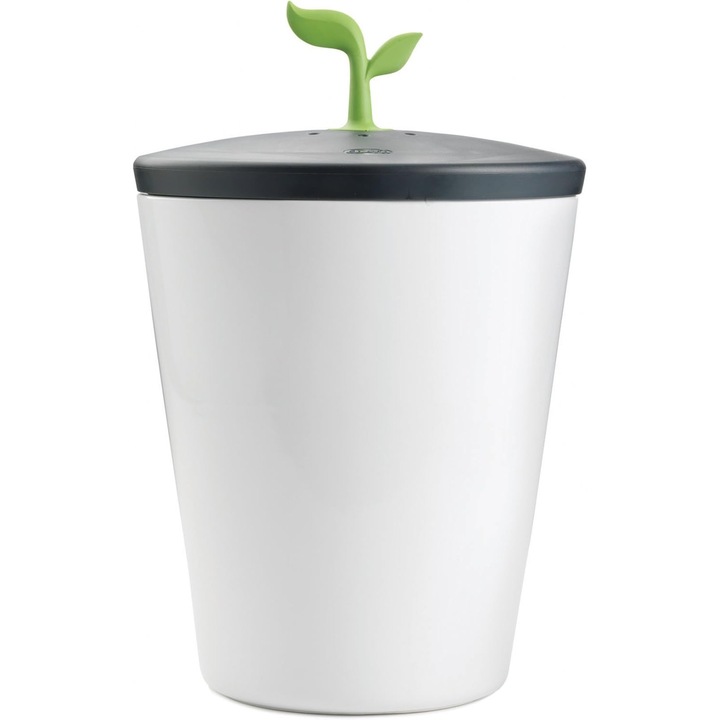 Cos de compost 3L, ceramica, negru-alb, design modern, capac ventilat