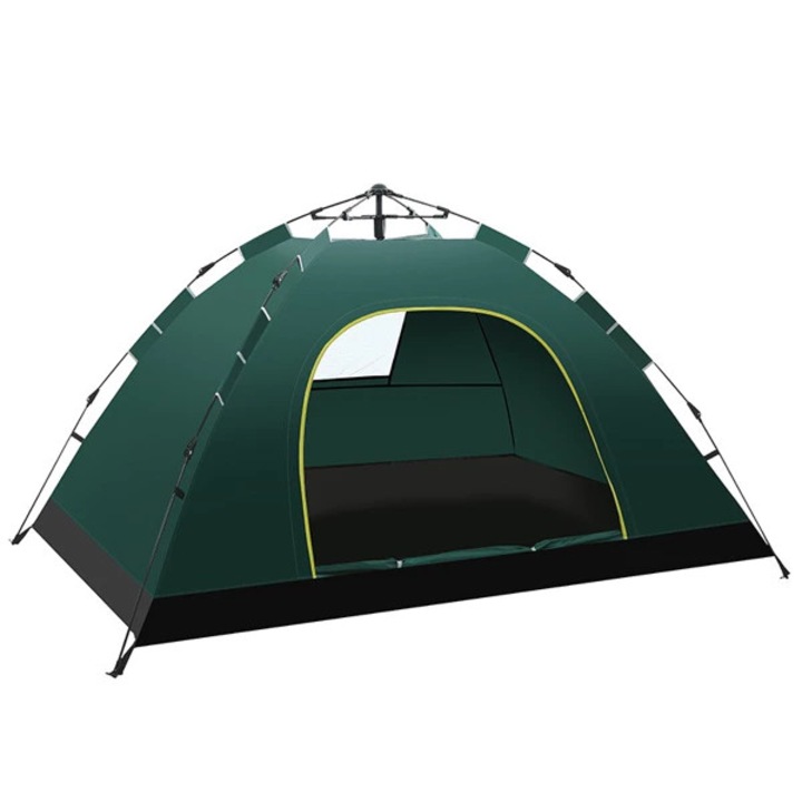 Cort camping pliabil OEM, 2-3 persoane, 200 x 140 x 115 cm, impermeabil, material poliester 190T, structura fibra de sticla, montare usoara, culoare verde