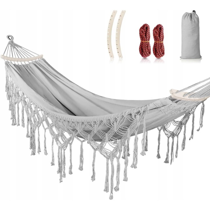 Hamac boho cu franjuri, 226 kg, 2,25 kg, cu suport din lemn, set complet cu torba de transport
