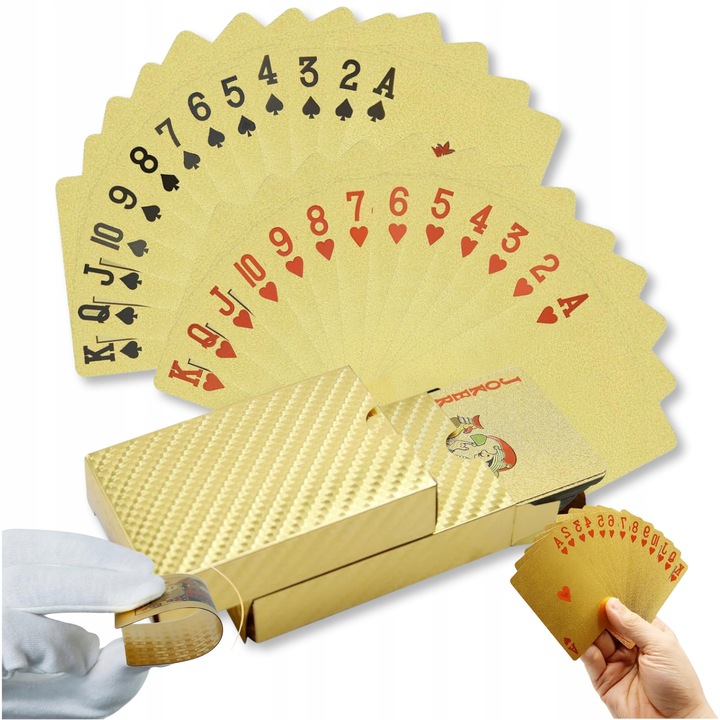 Set de carti de poker 108, aurii, rezistente la apa, dimensiune standard