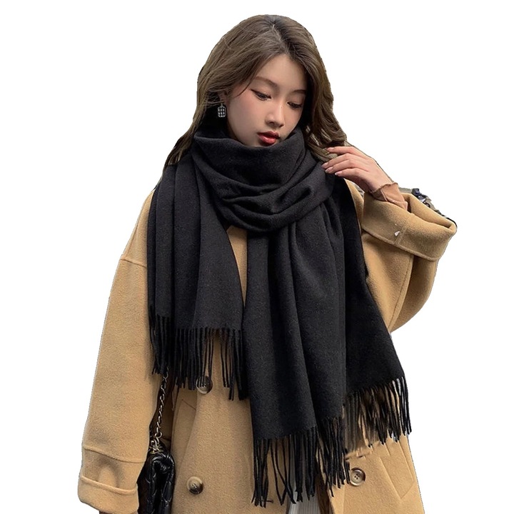 Esarfa dama, neagra, 200x70cm, design sal, material moale