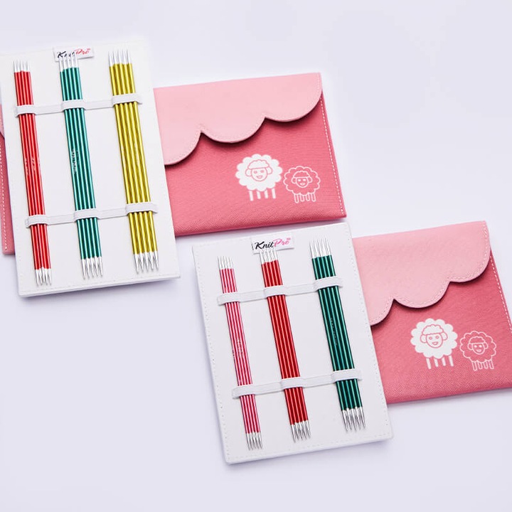 KnitPro Zing Starter Set de 6 marimi de andrele din aluminiu, cu doua varfuri (DPN) 20 cm, 2.5–5.0 mm