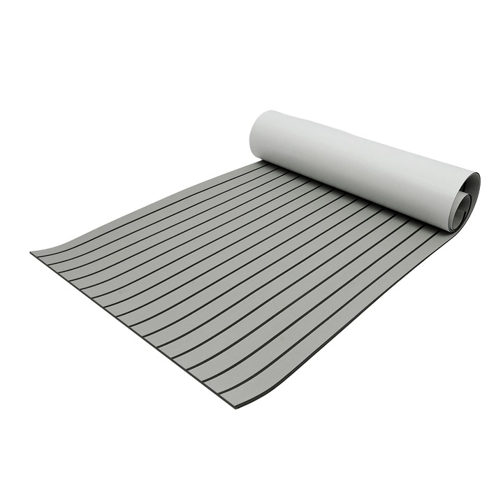 Covor antiderapant din spuma EVA tip teak, gri cu dungi negre, autoadeziv, 240x90cm