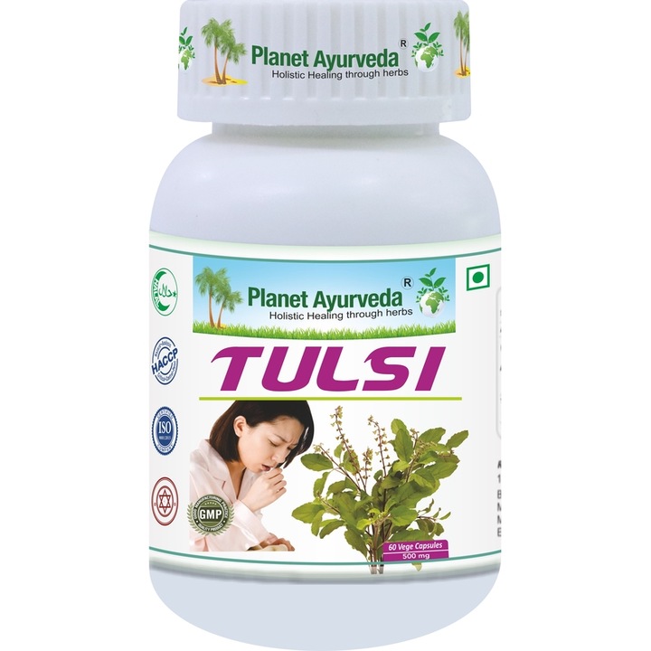 Supliment alimentar Tulsi, Planet Ayurveda, 500mg, 60 capsule, suport imunitar, sanatatea respiratorie