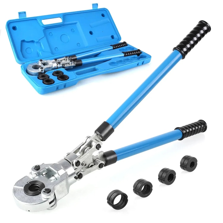 Presa pentru tevi U-contur, Cleste de presare, Bacuri 16/20/26/32 mm, Pentru tevi PEX compozit, Cap rotativ 360°, Otel aliat nichel-crom