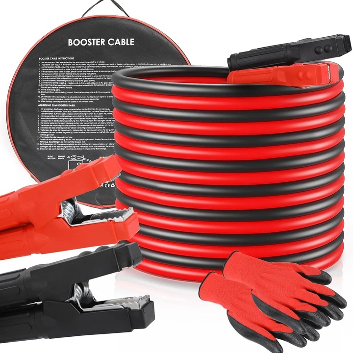 Cabluri de pornire auto, Cabluri booster 3000 A, 6 m, 50 mm², Cupru, 12/24 V, Pentru benzina/diesel, Albastru