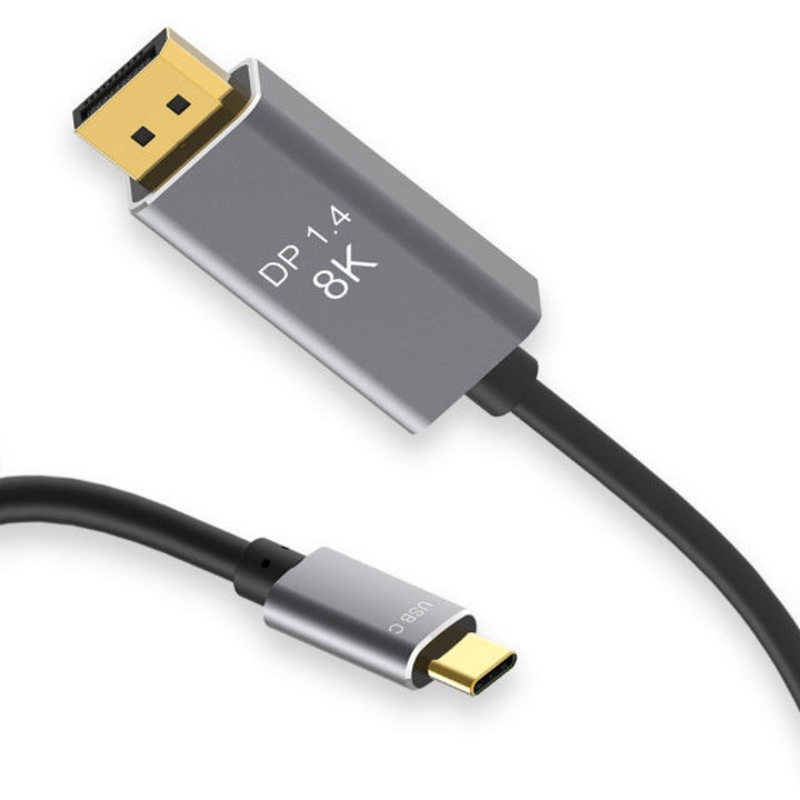 USB-C DisplayPort DP1.4 kábel, Videókábel, 1.8m, USB-C/DisplayPort DP1.4, 8k/5K/4K, Fekete