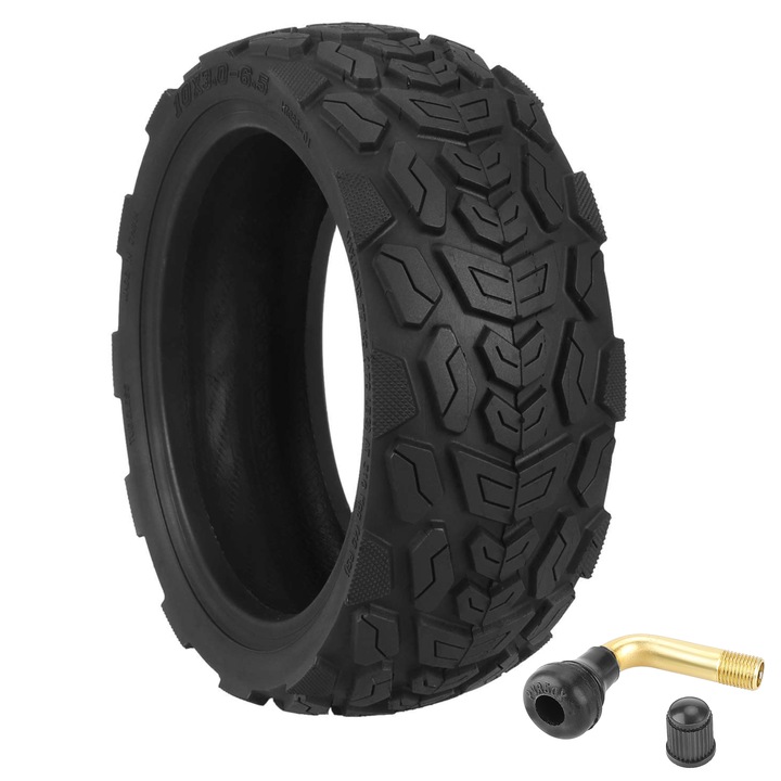 Cauciuc tubeless off-road 10x3.0-6.5, pentru trotineta electrica Ausom L2, L2 Max, DT2 Pro, valva indoita, Negru