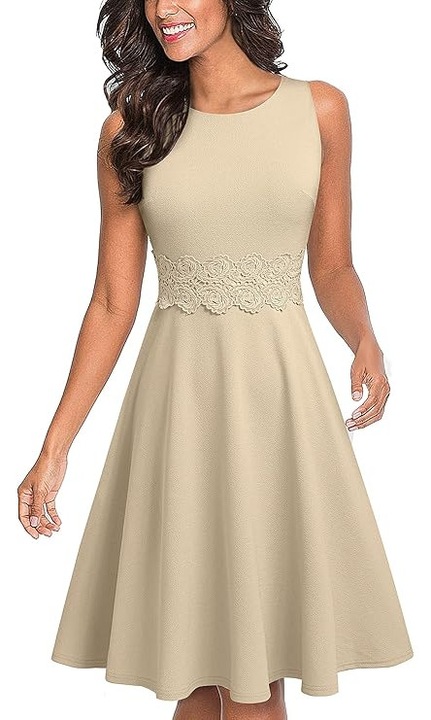 Rochie dama A-line HOMEYEE, broderie dantela, bej, 2XL