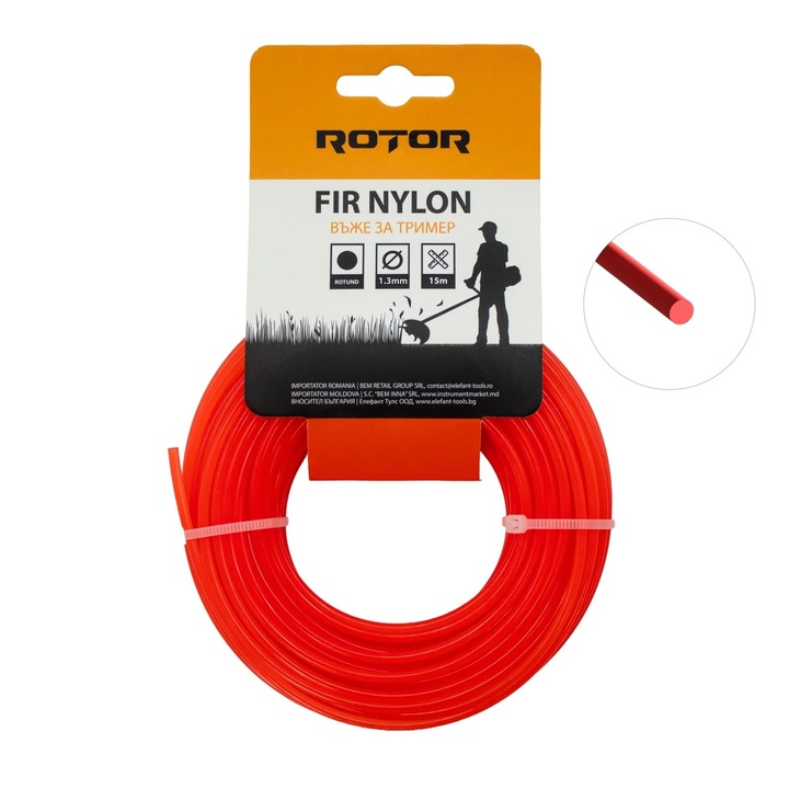 Fir nylon profil rotund 1, 3 mm x 15 m pentru motocoasa ROTOR
