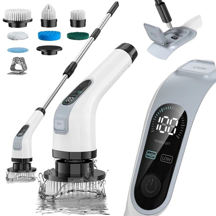 Perie electrica de curatare, maner telescopic, alb, 40-104cm