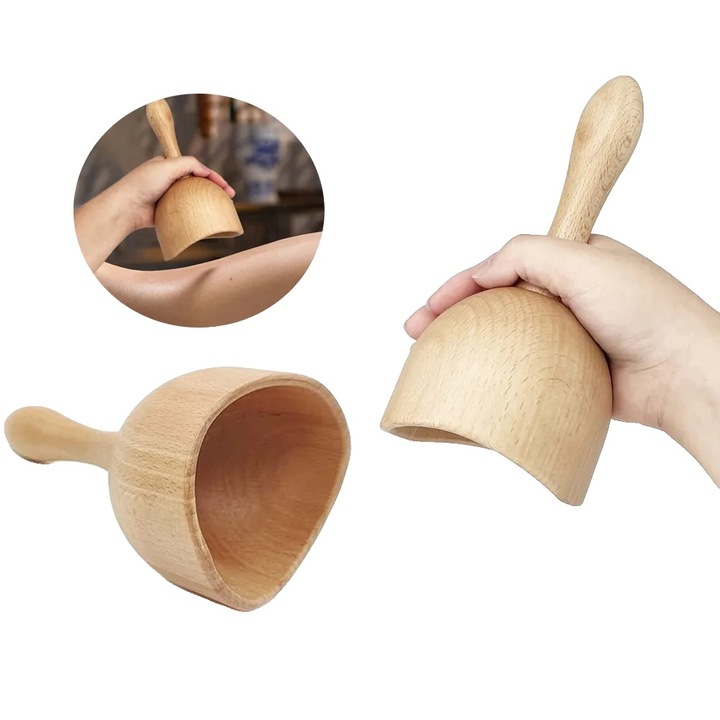 Cupa de masaj din lemn natural, design ergonomic, pentru drenaj limfatic, reducerea celulelor de grasime
