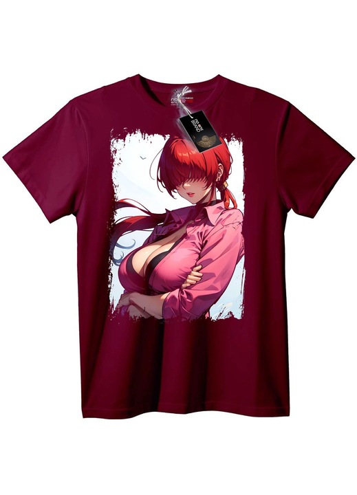 Tricou cu fată anime cu păr roșu, Visiniu
